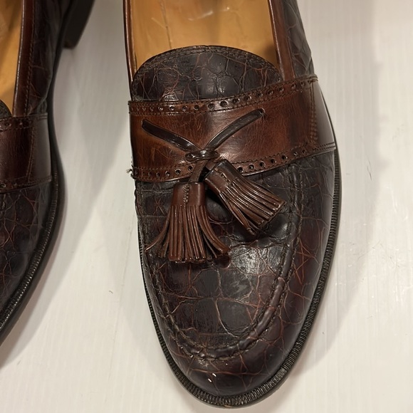 JOHNSTON & MURPHY Size 11 M BROWN CELLINI CROCODILE TASSEL LOAFERS size 10.5 N - Picture 16 of 17